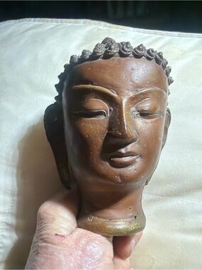Vintage Handcrafted bronze? Brown Buddha Head Sculpture - Home Art